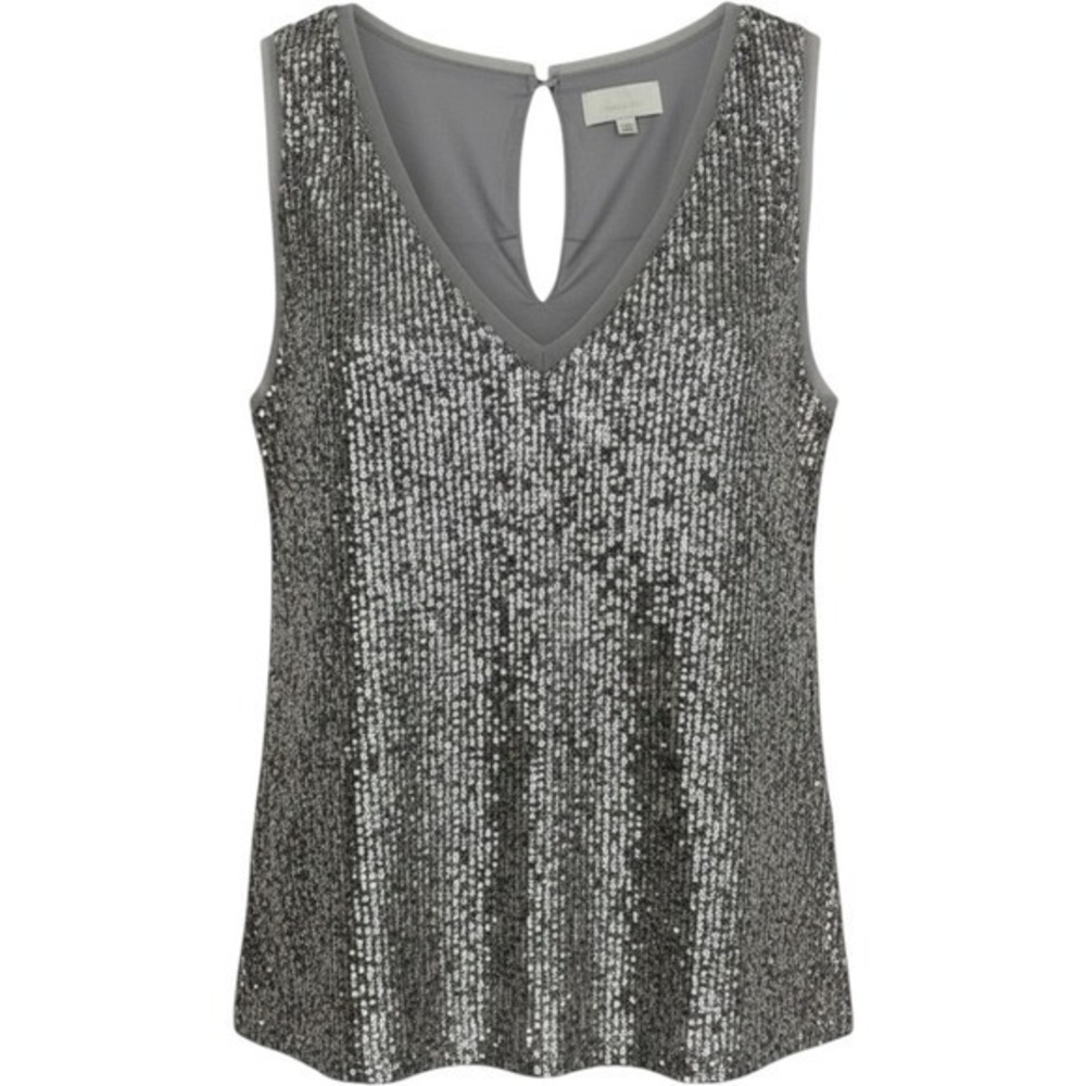 Heartloom Silver Sequin Tank Top Sleeveless Keyhole Back Blouse XS